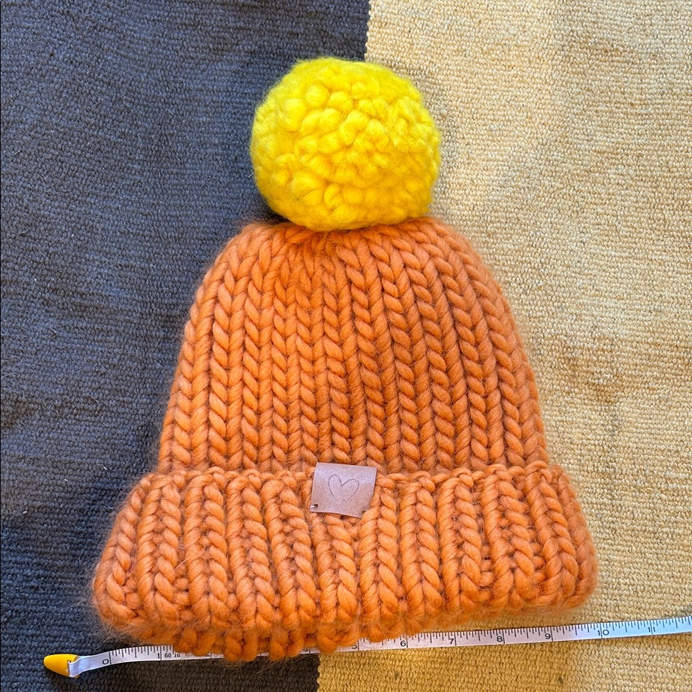 Chunky Wool Knit Beanie with Yellow Pom-Pom
